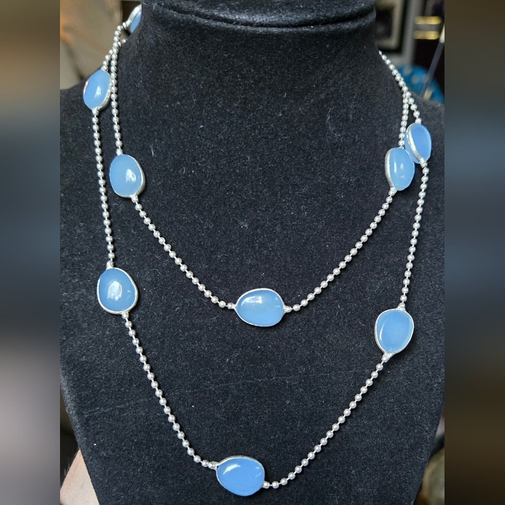 Chalcedony sterling station necklace 18"/36" - Picture 4 of 7